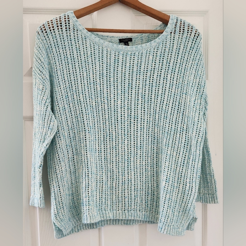 Talbots Petite Open Stitch Sweater - Space Dyed - Turquoise 1xp